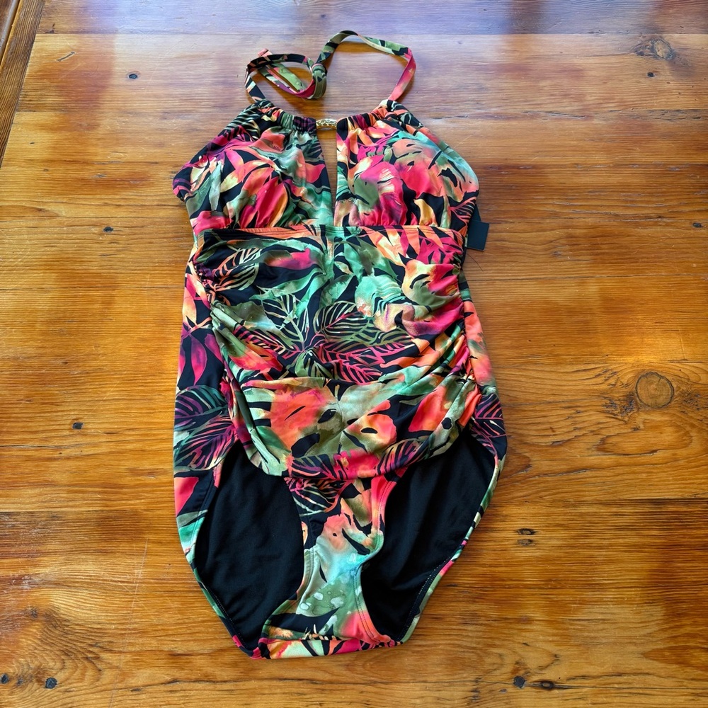 Lauren Ralph Lauren Midnight Tropical‎ High Neck One-Piece halter black multi 8 - Picture 6 of 12